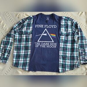 Upcycled Pink Floyd Dark Side of the Moon Flannel Panel Top Size XL